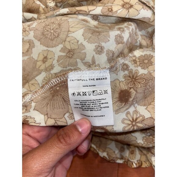 Faithfull The Brand Beige Balloon Sleeves Back Zipper Floral Mini Dress Women's - Picture 7 of 8